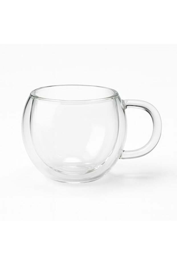 Double-walled glass mug, 80 ml, with handle - 1