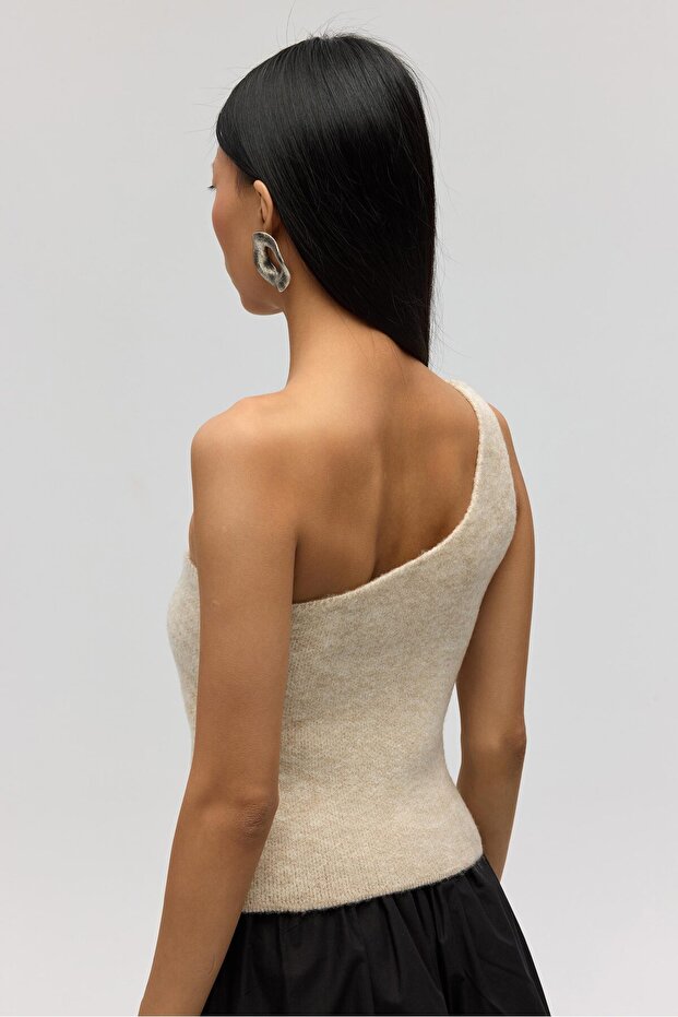 Elvar Tek Omuz Bej Triko Crop - 7