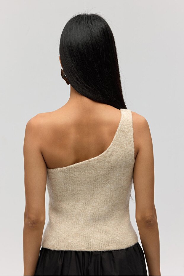 Elvar Tek Omuz Bej Triko Crop - 5