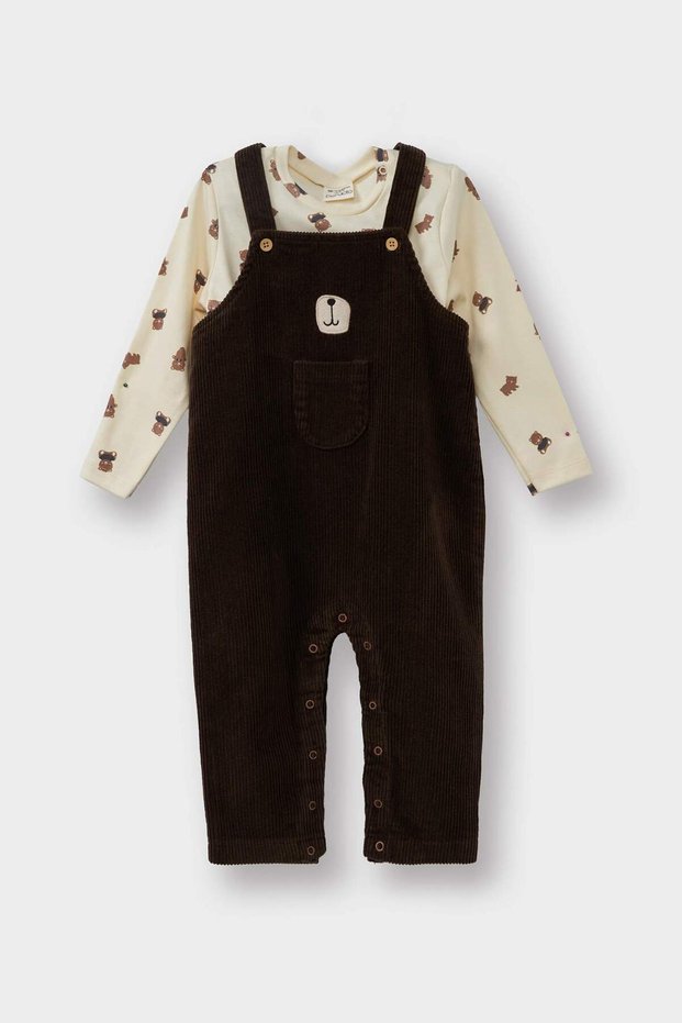 Baby Boy 2-Piece Set Bear Printed Long Sleeve T-Shirt Velvet Salopet Jumpsuit F5727A525Wn