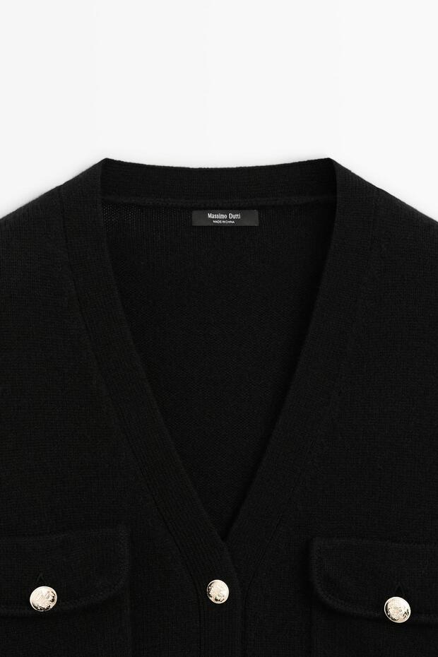 Dore düğmeli V yaka triko hırka - 6