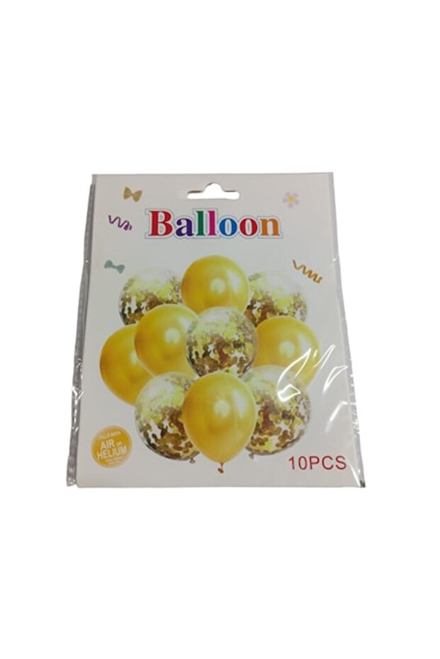 Set 10 balloons Latex with Confetti, Gold/Transparent - 1