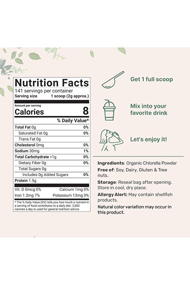 Organic Chlorella Powder 8 Ounce, Rich in Immune Vitamins, Proteins, Chlorophyll, Minerals, Amino Ac