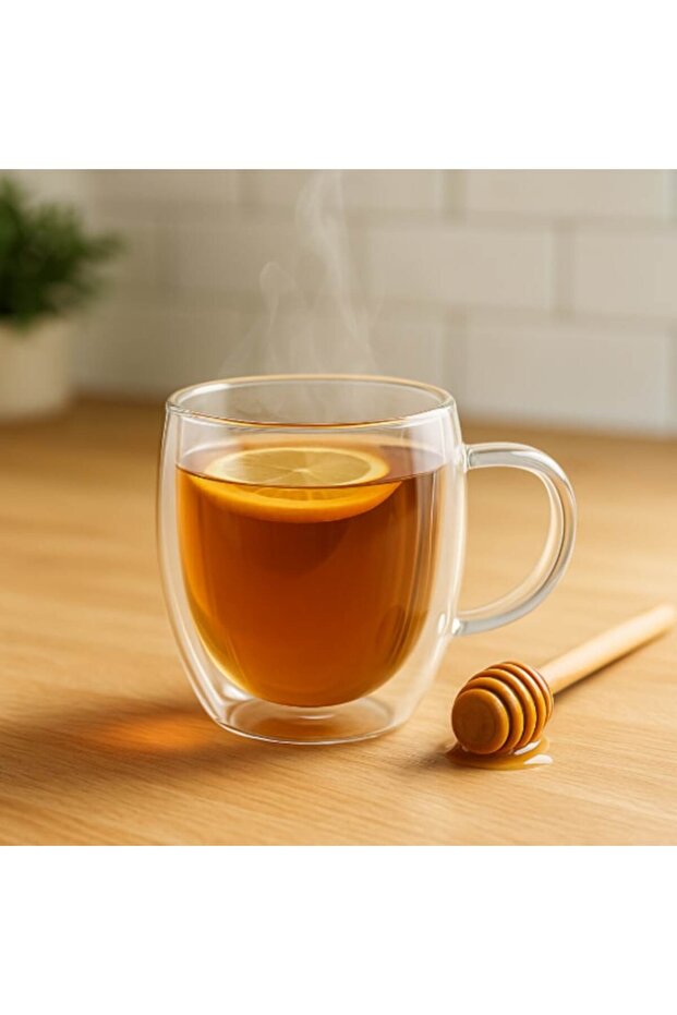 double-walled glass mug, 250 ml, transparent, comfortable handle - 2