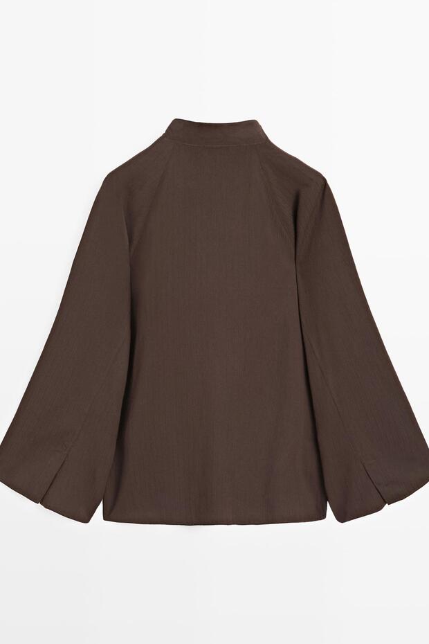 Dokulu reglan kollu gömlek - 8