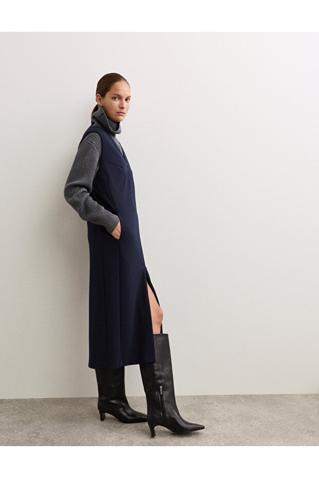 Derin V Yaka Jersey Midi Elbise - 6