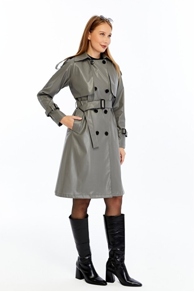 Reglan Sleeve Women's Leather Trench Coat/Jacket