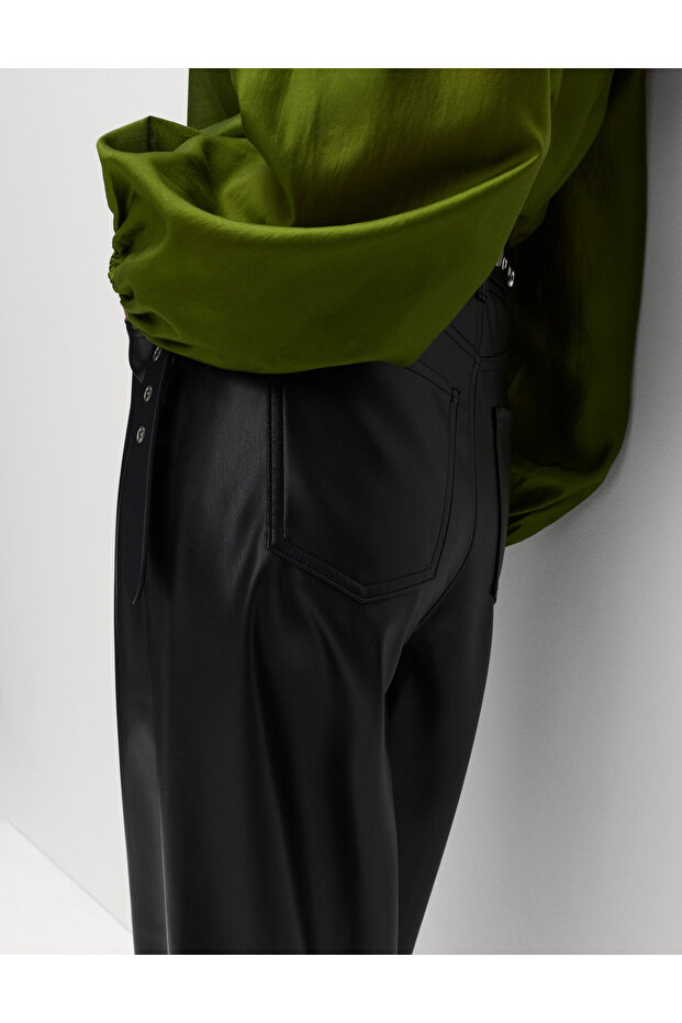 Deri Görünümlü Pantolon - 4