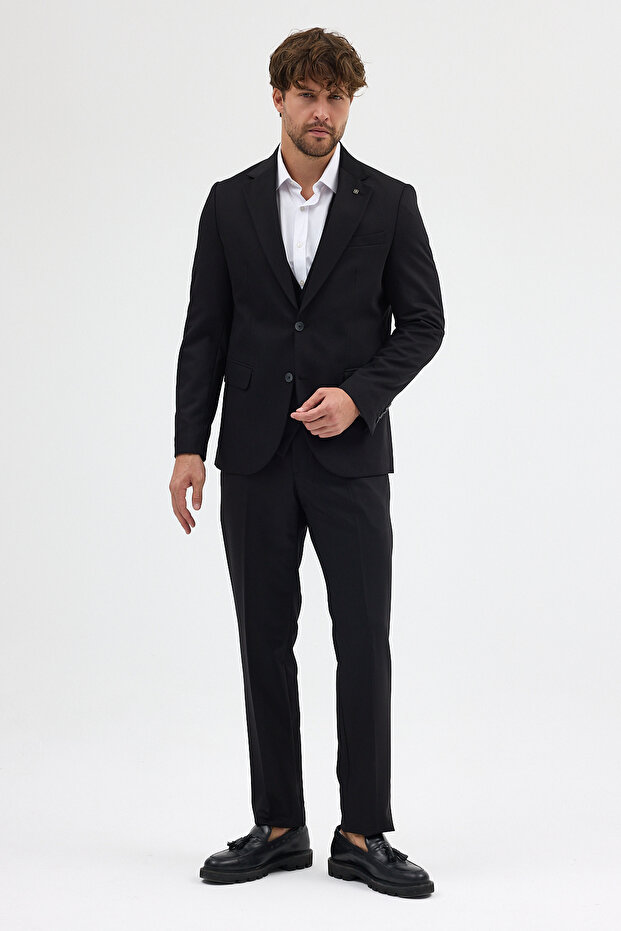 Ruben Men's Black Polyviscose Fabric Jacket+Pants+Vest Slim Fit Suit