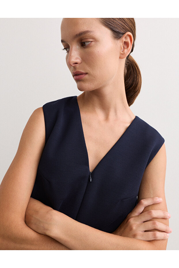 Derin V Yaka Jersey Midi Elbise - 3