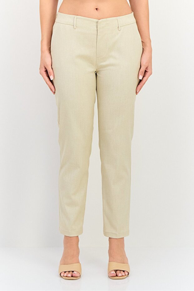 Women Regular Fit Plaid Straight Leg Pants, Beige