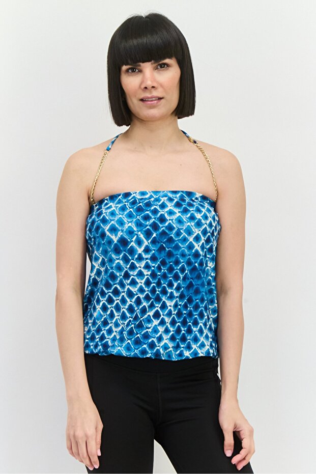 Women Halter Neck Allover Print Sleeveless Top, Multicolor