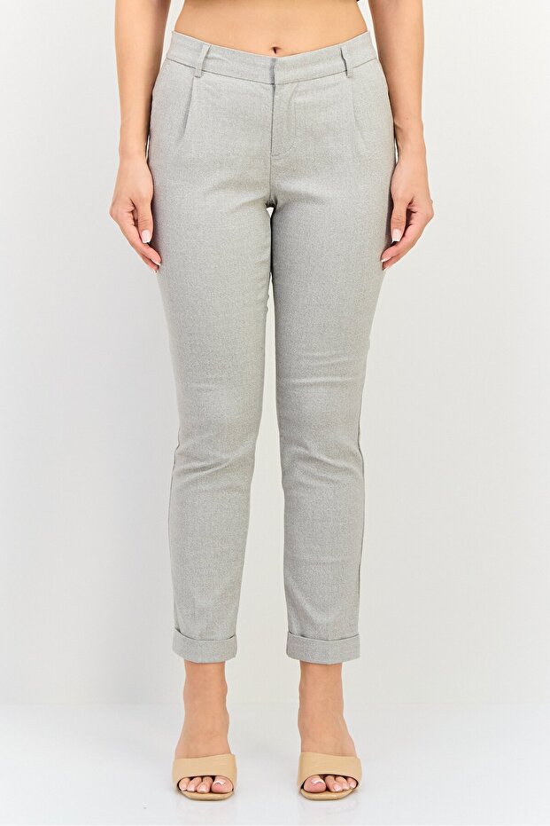 Women Cigarette Fit Solid Formal Pants, Grey