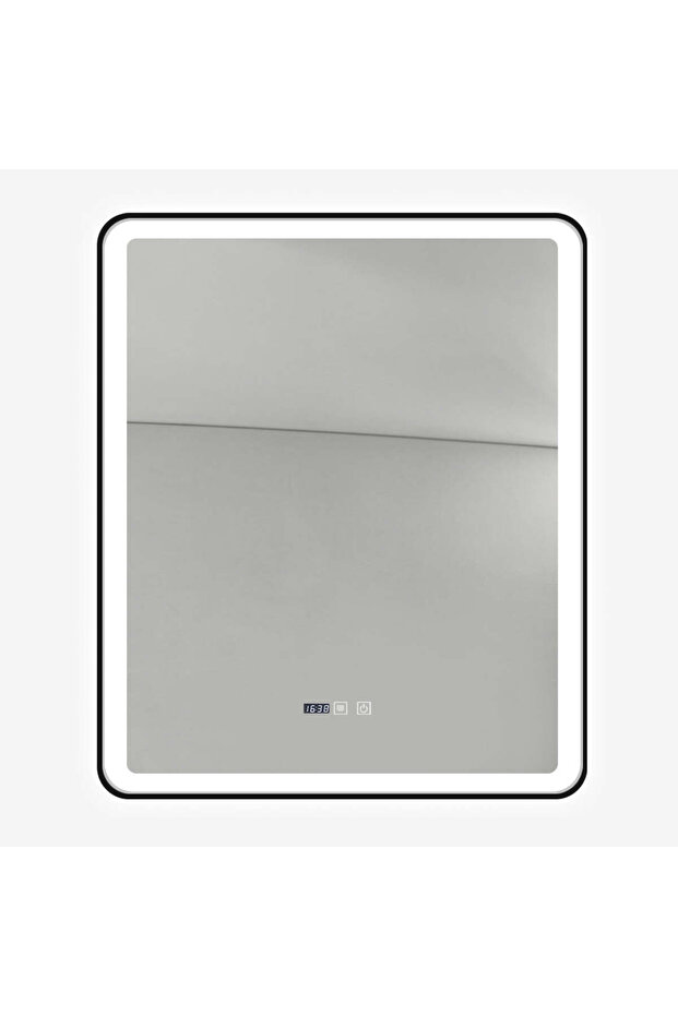 LED Mirror with Touch, 75 X 90 Cm, with Defog Function and Clock, Matte Black Frame, J37, - 9
