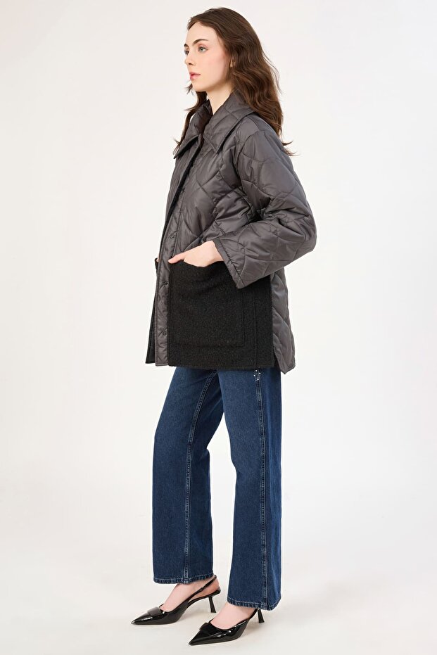 Yakalı kapitone ceket - 3