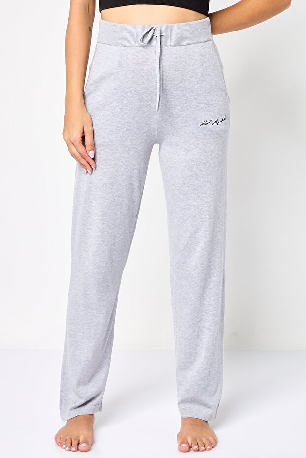 Women Embroidered Logo Drawstring Pajama Pants, Grey