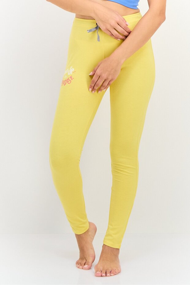 Women Graphic Print Drawstring Sleepwear, Mustard