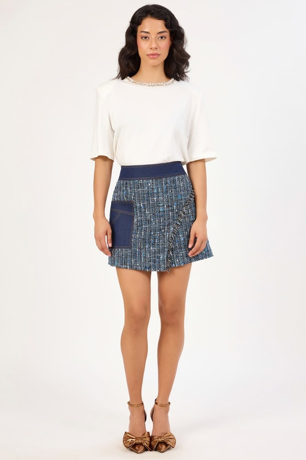 Kontrast dikişli şort etek - 1