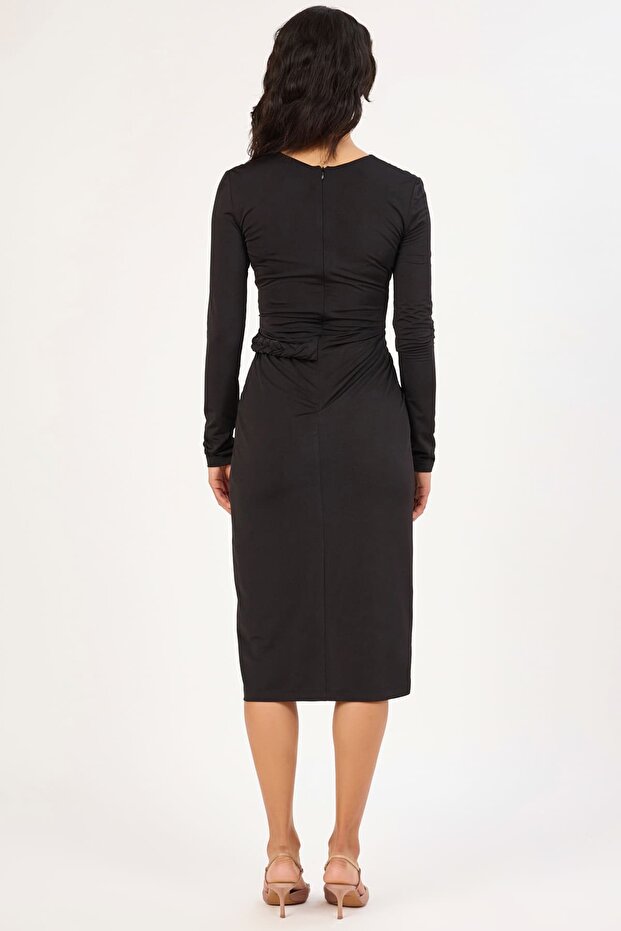 Örgü bant detaylı likralı örme elbise - 2