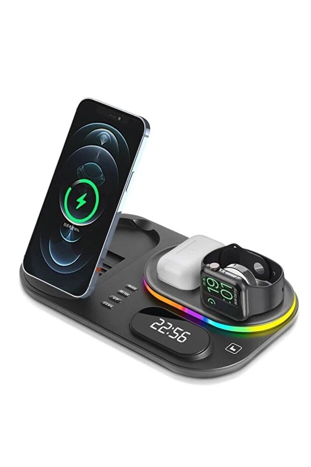 4-in-1 Folding Wireless Charging Station | LED Clock, Nightlight, Phone & Watch Dock
