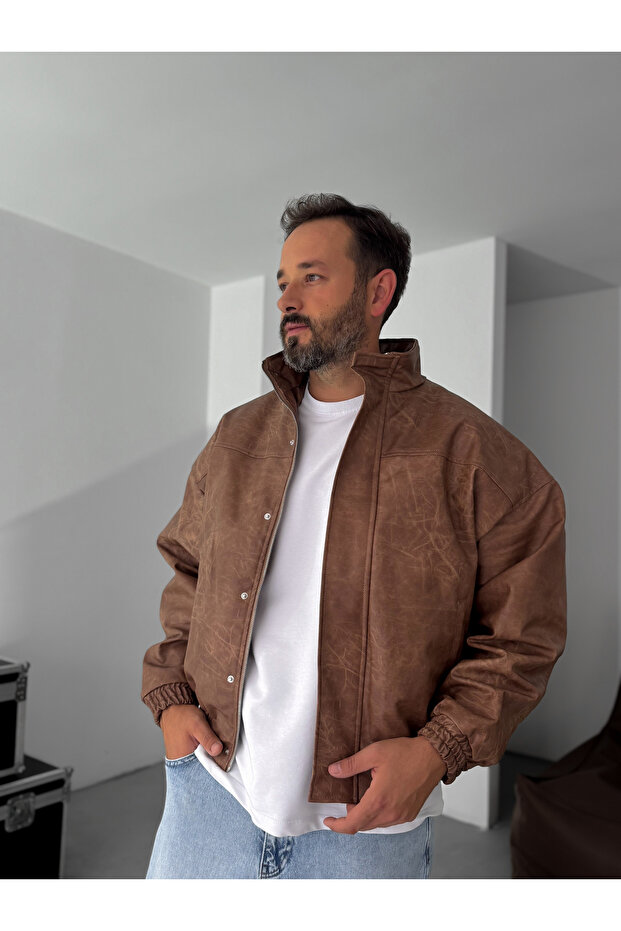 Kahve Efektli Bomber Deri Mont EP-7321 - 2