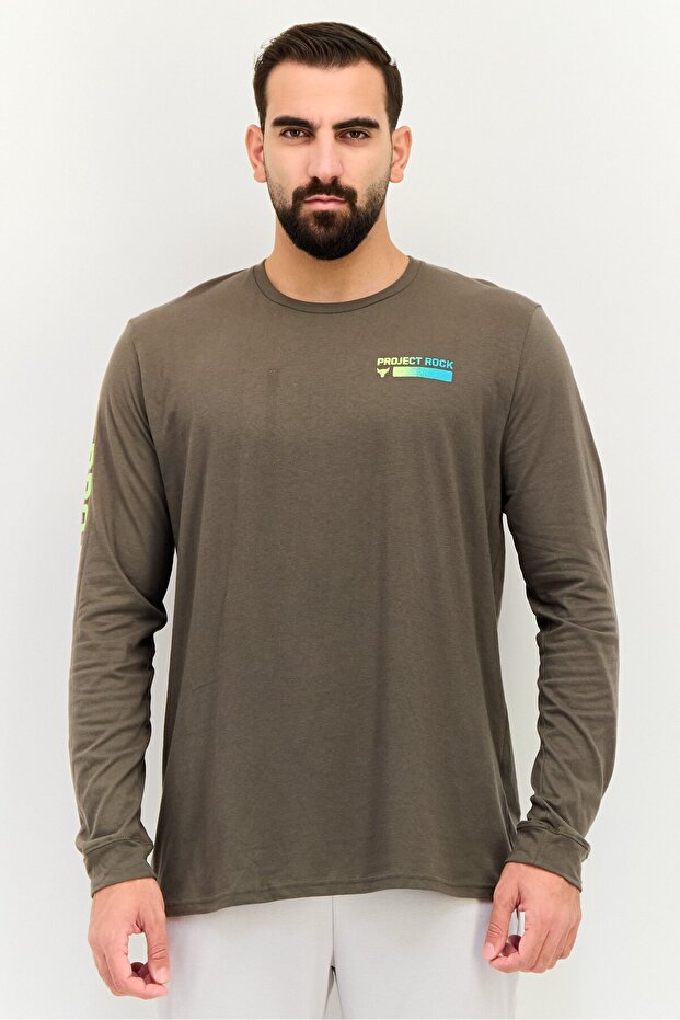Project Rock Men Sportswear Fit Long Sleeves Outdoor T-Shirt, Olive