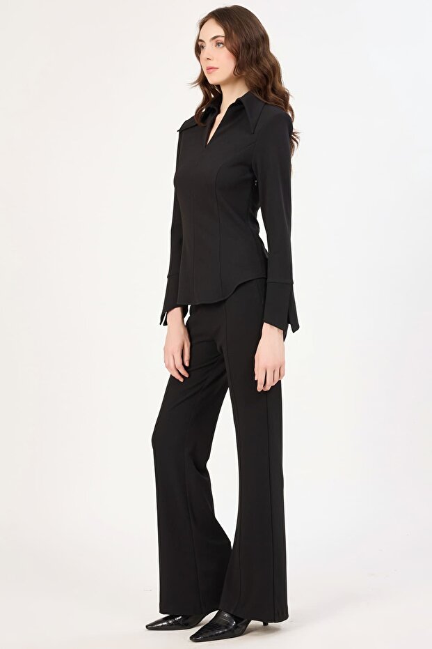 Büyük yakalı örme bluz - 4