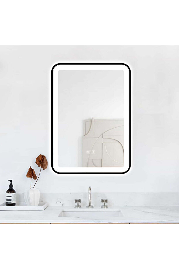 LED Mirror with Touch, 50 X 70 Cm, with Defog Function, Matte Black Frame, J35, - 3