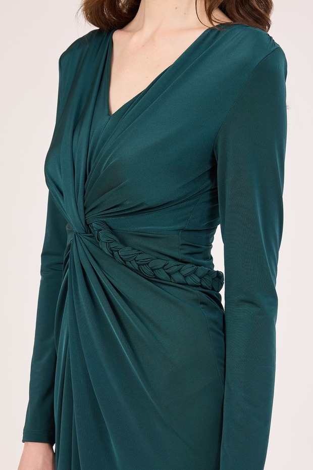 Örgü bant detaylı likralı örme elbise - 2