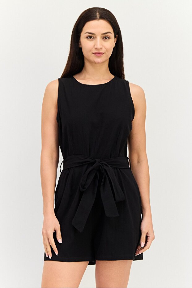 Women Plain Sleeveless Playsuits, Black