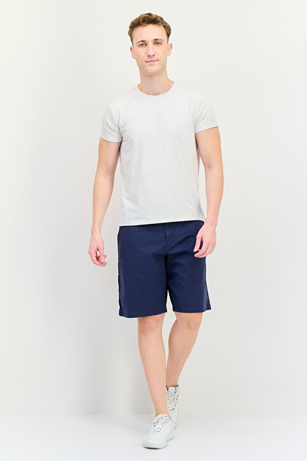 Men 10 Inseam Solid Basic Shorts, Grey Navy Blue - 2