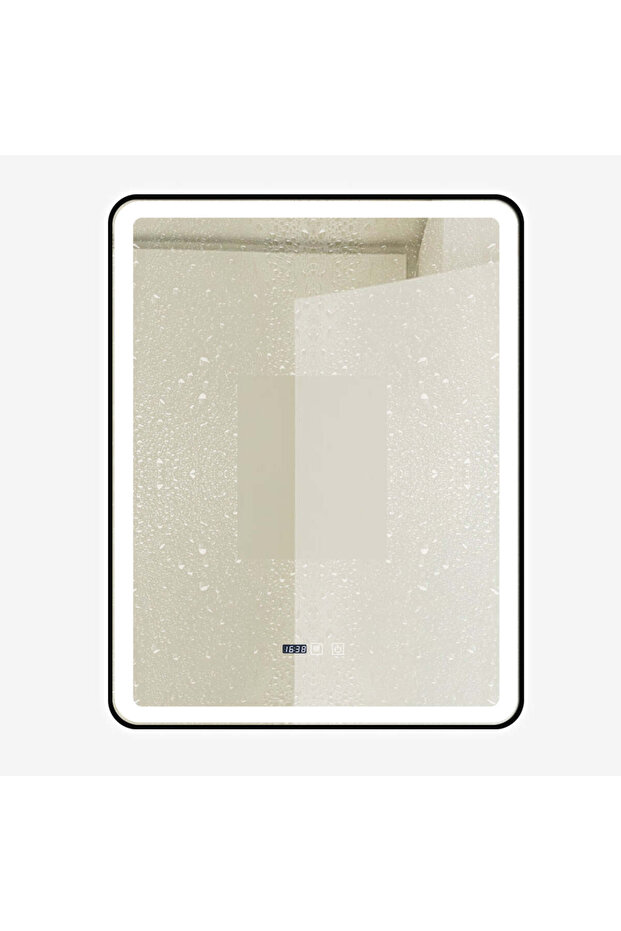 LED Mirror with Touch, 70 X 90 Cm, with Defog Function and Clock, Matte Black Frame, J39, - 4