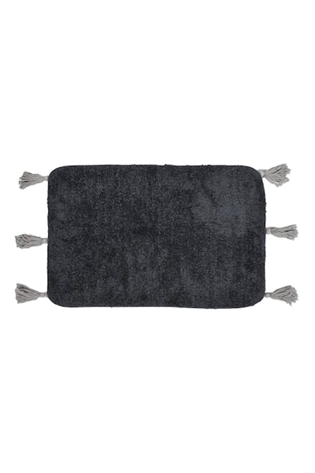 Rectangular anthracite bath mat with anthracite grey fringes - 1