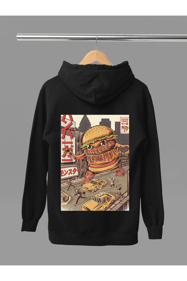 سترة UKIYO-E ذات طراز ياباني مطبوع عليها BURGERZILLA ANIME MANGA ذات جودة عالية مكونة من 3 خيوط