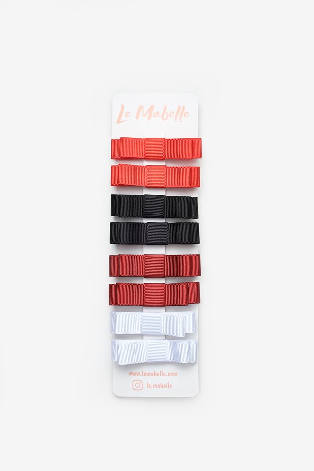 Multi-Colored Red Shades 8-Piece Mini Ribbon Bow Girls' Hair Clip Set