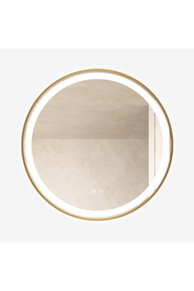 LED Mirror, Round 70 X 70 Cm, Defog Function, LED Touch, Gold Frame, J06, - 9