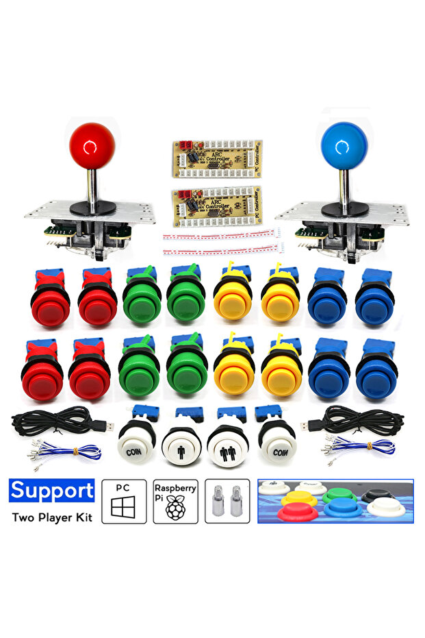 Round ball KIT Arcade Joystick Kit 2 Player Set Zero Delay Usb Board Happ Push Button 8 Way Joystick - 1