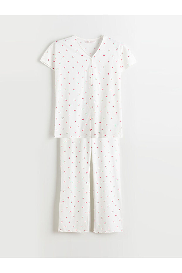 V Yaka Desenli Hamile Pijama - 1