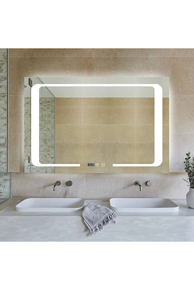 LED Mirror with Touch, with Defog Function and Clock, 90 x 60 cm, - 3