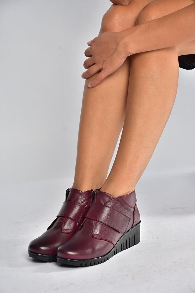 V324501903 Burgundy Genuine Leather Velcro Women's Boots