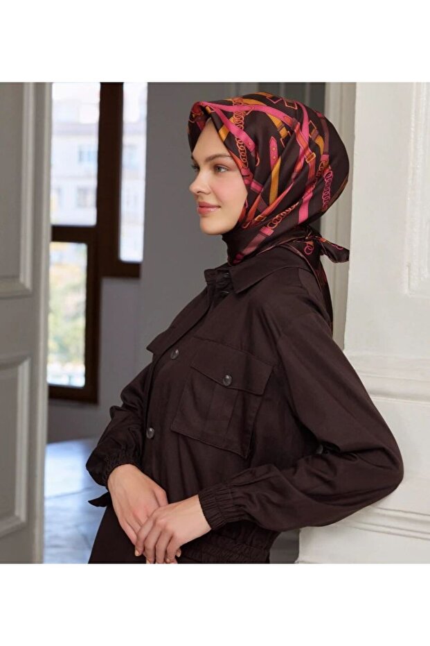 Twill Silk Scarf Brown, Pink