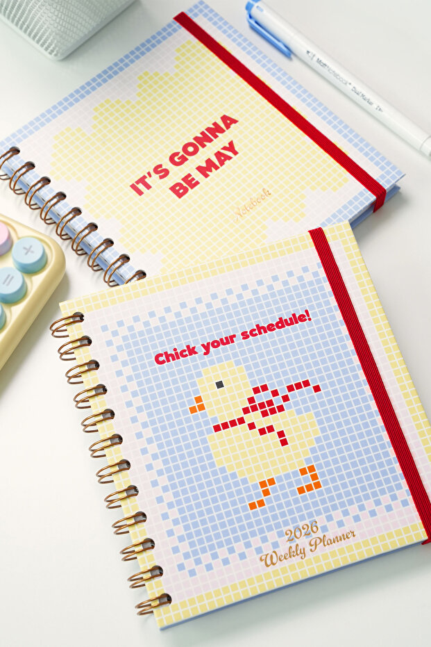 15x15 cm Kare 2'li Set Spiralli 2026 Yılı Haftalık Ajanda ve Defter - 1