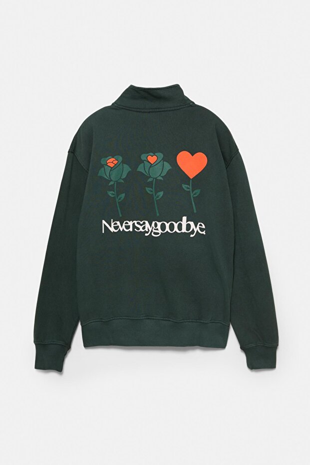 Nakışlı Fermuarlı Yaka Sweatshirt - 8