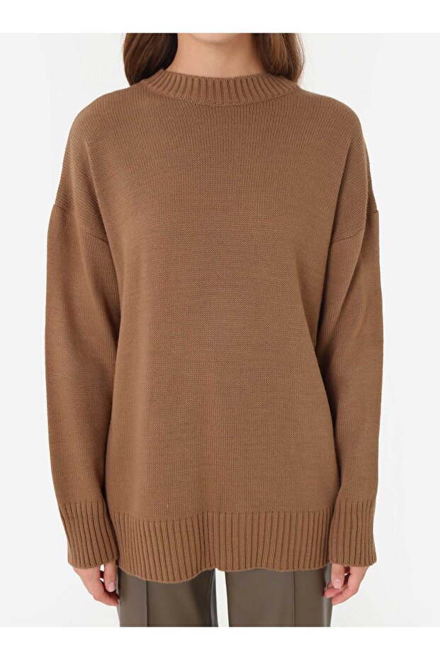 Bisiklet Yaka Basic Triko Kazak - Koyu Vizon - - 4