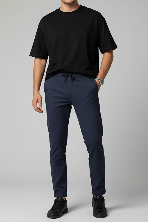 Duble Paça Bağcıklı Erkek Jogger PantolonRahat Kesim - 1