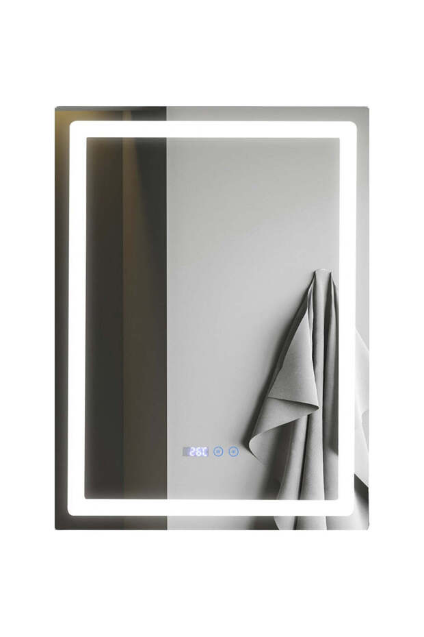 LED and Touch Mirror, with Defog Function and Clock, 60 x 80 cm, - 5