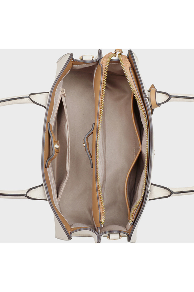 Grady Textured Double Handle Satchel Bag with Zipper Closure and Detachable Strap - 4