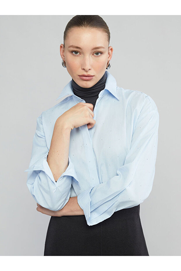 Rmz Gi̇yi̇m Farkiyla Comfortable Cut Women's Shirt with Stones