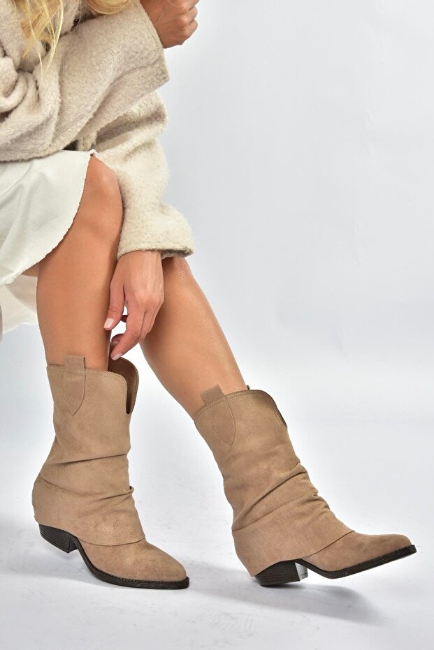 V404041002 Vizon Süet Kalın Topuklu Kadın Bot - 2