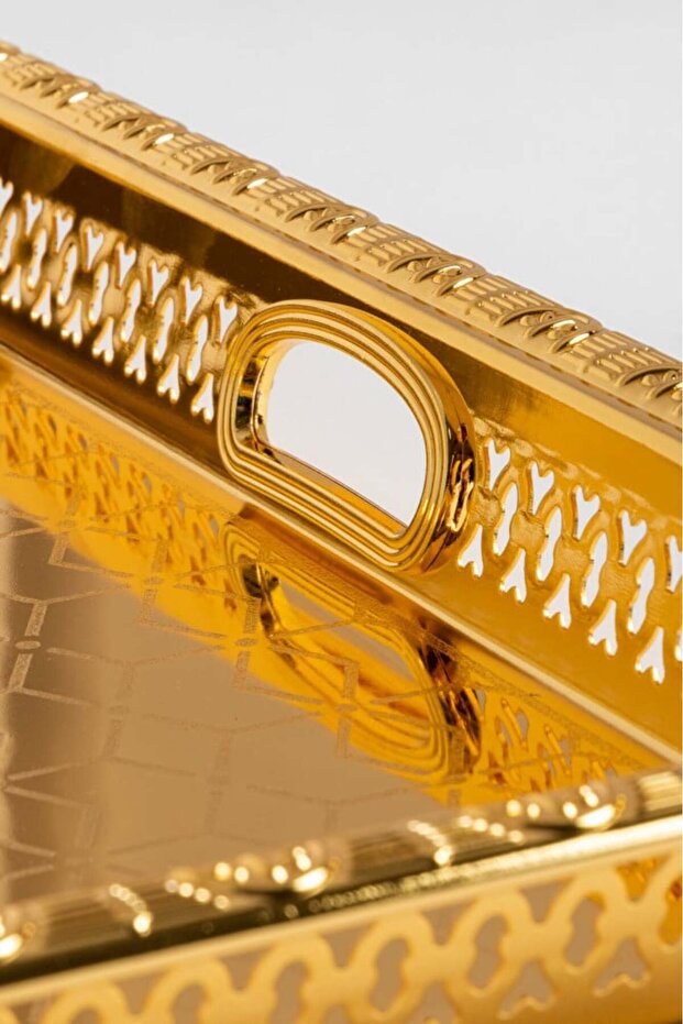 Large gold rectangular serving tray - 4